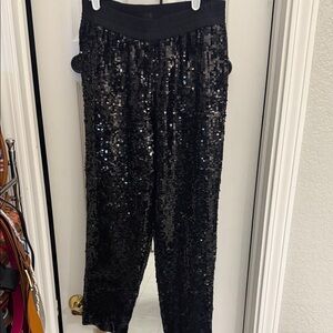 J. Crew Black Sequin Pants with‎ elastic waist and pockets!